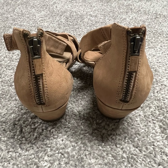 Eileen fisher sandals women’s 9.5 tan leather strappy wedge zip up open toe shoe - Picture 7 of 9